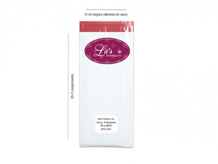 SACO LISO PP 10X20+3AD - 100 PÇ - 