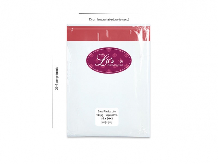 SACO LISO PP 15X20+3AD - 100 PÇ - 