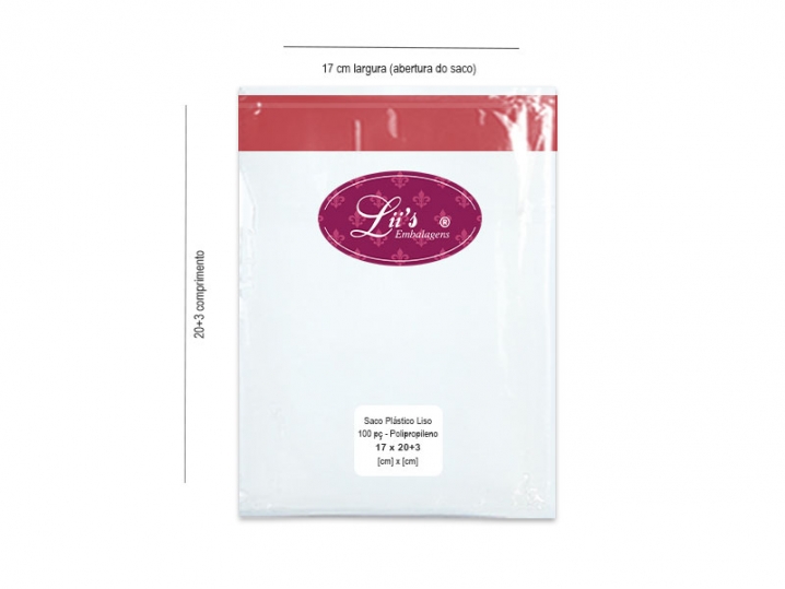 SACO LISO PP 17X20+3AD - 100 PÇ - 