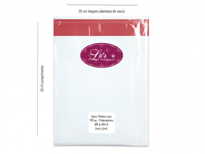 SACO LISO PP 20X25+3AD - 100 PÇ - 