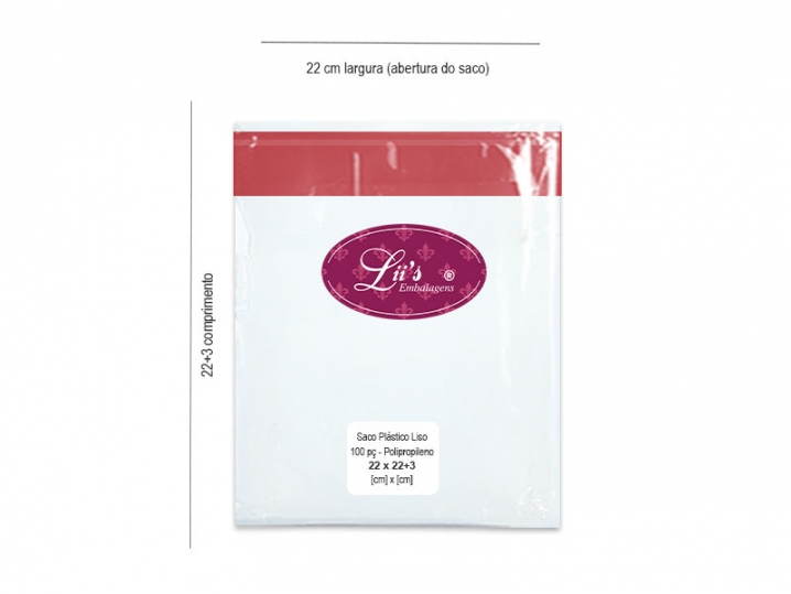SACO LISO PP 22X22+3AD - 100 PÇ - 
