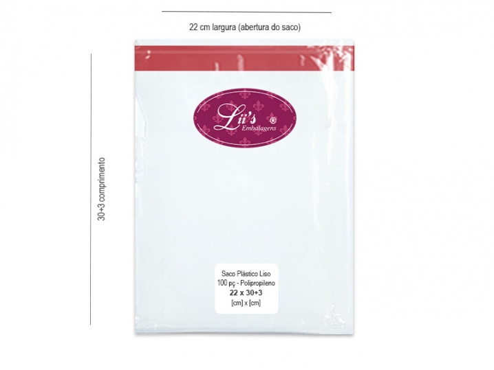 SACO LISO PP 22X30+3AD - 100 PÇ - 