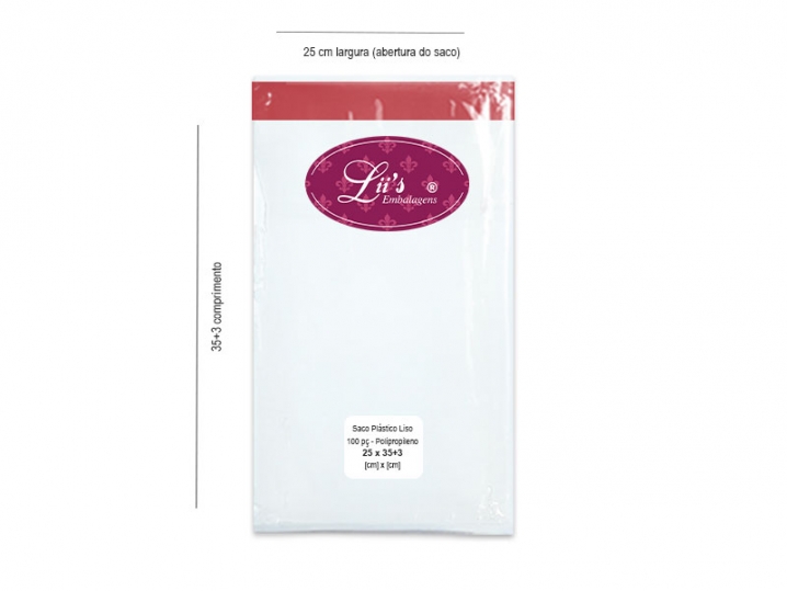 SACO LISO PP 25X35+3AD - 100 PÇ - 