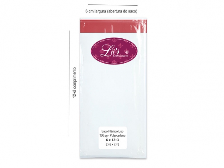 SACO LISO PP 6X12+3AD - 100 PÇ - 